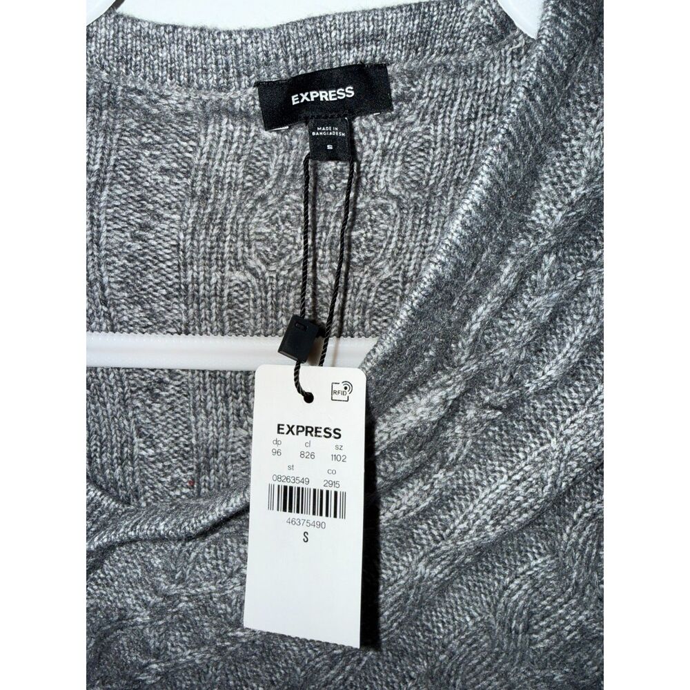 NWT Express Gray Cable Knit Asymmetrical Surplice Wrap Sweater Small - Picture 3 of 7